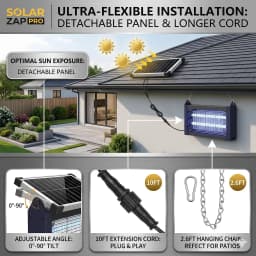 Solar Bug Zapper Outdoor Waterproof, 4500V High Power Cordless Mosquito Zapper, Dual Solar & USB Rechargeable for Patio Garden