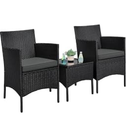 3-Piece Patio Set: PE Rattan Chairs, Cushions & Glass Table, Custom