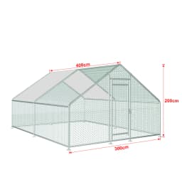 10/13/20ft Large Metal Chicken Coop Walk-In Run with Peaked Roof, Outdoor Poultry Cage Hen House for Farm Backyard