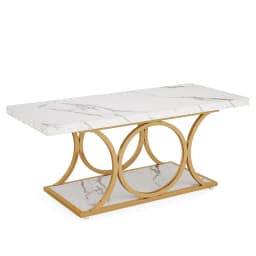 Tribesigns Rectangle Coffee Table, 47.24-inch Modern Coffee Tables for Living Room, 2-Tier Faux Marble Wood Coffee Table