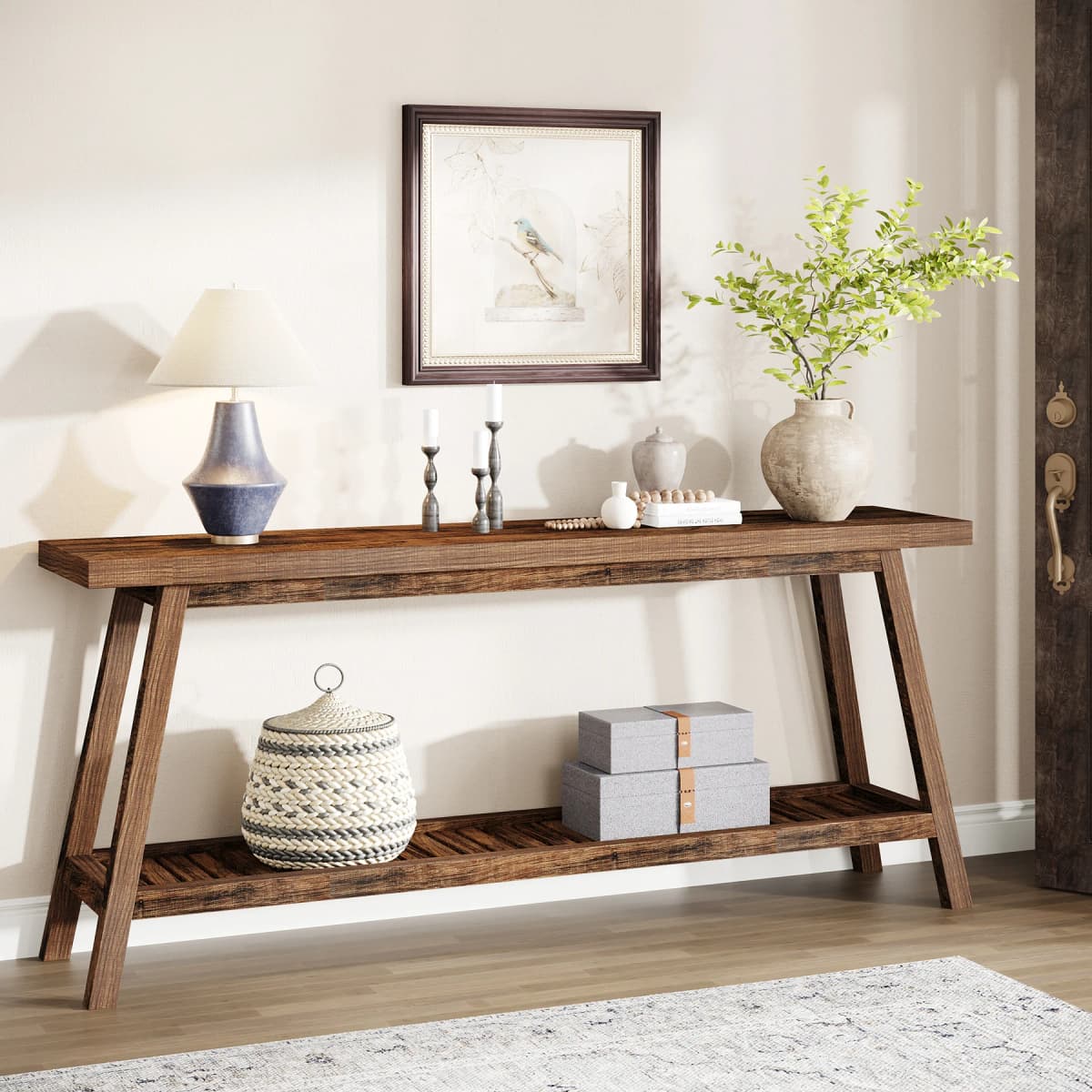 Tribesigns Farmhouse Console Entryway Table: 70.9 Inches All Wood Console Table for Entrance, 2 Tiers Narrow Long Behind Couch S