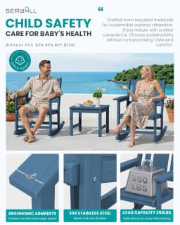 HDPE All-Weather 3pc Outdoor Rocking Chair & Side Table Set with 9ft Patio Umbrella, Blue, Customized