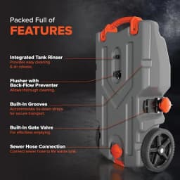 28-Gallon RV Tote Tank - Features Large Heavy-Duty No-Flat Wheels & Built-in Gate Valve - Removable Steel Tow Adapter, (39004)