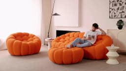 Sdorens 78'' Modern Curved Boneless Sofa Comfy 3D Knitted Fabric Loveseat Couch Football-Shaped Lazy Floor Sofas for Living Room