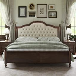 AMERLIFE King Size Solid Wood Bed Frame,Transitional Platform Bed with 52.5"Upholstered Tufted Headboard,Rubberwood/Roman Column