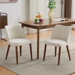 2pcs Dining Chair , Linen Upholstered Dining Chair with Wood Legs, Wing Backrest, Wooden Kitchen Chair, Kitchen Chairs with Thick Cushions for Dining Room, Living Room,White.