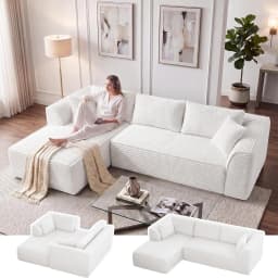 106" Modular Chenille Cloud Sofa, Deep Seat with Memory Foam, Comfy Couch for Living Room, Custom