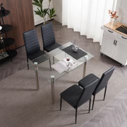 L Super Stable 4-Pieces Black Dining Chairs Texture High Backrest Dining Chairs For Dining Room