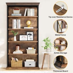 Tribesigns 6-Tier Bookcase, 71 Inches Industrial Bookshelves and Bookcases, Floor Standing 5 Shelf Display Storage Shelves