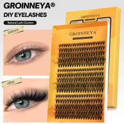 GROINNEYA Cluster Lashes DIY Eyelash Extension C Curl Long Individual Lashes Mixed Tray Faux Mink Lash Clusters Extensions