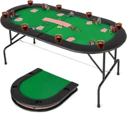 8 Player Poker Table Foldable, Folding Card Board Game Table w/8 Cup Holders & Comfy Armrests, Casino Grade Felt, Portable Oval