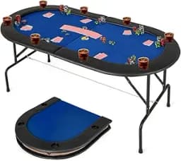 8 Player Poker Table Foldable, Folding Card Board Game Table w/8 Cup Holders & Comfy Armrests, Casino Grade Felt, Portable Oval