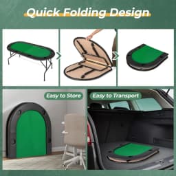 8 Player Poker Table Foldable, Folding Card Board Game Table w/8 Cup Holders & Comfy Armrests, Casino Grade Felt, Portable Oval