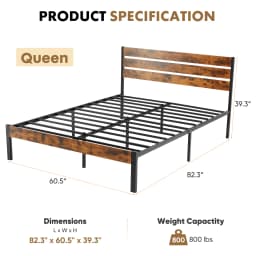 JHK Queen Size Metal Platform Bed Frame with Headboard and Footboard with 800LBS Sturdy Wooden Slats Support For Bed Room Home