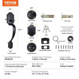 SucceBuy Front Door Handle Deadbolt Set Front Door Lock Set with Interior Knob Adjustable Hole Spacing Single Cylinder Handleset