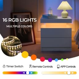 Cubehom Nightstand Set of 2 LED Nightstand with 2 Drawers,Night Stand with LED Light,Bedside Table with Drawers for Bedroom