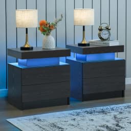 Cubehom Nightstand Set of 2 LED Nightstand with 2 Drawers,Night Stand with LED Light,Bedside Table with Drawers for Bedroom