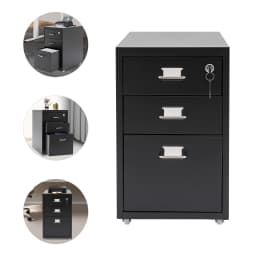 3 Tiers Rectangular Steel Vertical File Cabinet,Pink/White/Black Metal Mobile File Cabinet with Lock for Office,Study