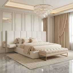 King Upholstered Platform Bed Lift-Up Storage Velvet Headboard Built-in Nightstands No Box Spring Needed Beige Customized