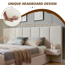 King Upholstered Platform Bed Lift-Up Storage Velvet Headboard Built-in Nightstands No Box Spring Needed Beige Customized