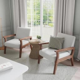 Mid Century Accent Chair Set 2 Wood Frame Linen Upholstery Living Room Bedroom Ivory Customized