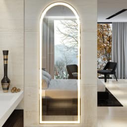 JHK 63"x20" Led Full Length Mirror 3 Color Lighting Dimming Aluminum Alloy Frame Standing Hanging Floor Mirrors For Living Room