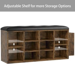 IRONCK Shoe Bench, 10 Cubbies Storage Entryway Bench with PU Leather, Cubby Shoe Rack Adjustable Shelves for Living Room Bedroom