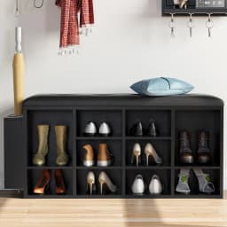IRONCK Shoe Bench, 10 Cubbies Storage Entryway Bench with PU Leather, Cubby Shoe Rack Adjustable Shelves for Living Room Bedroom