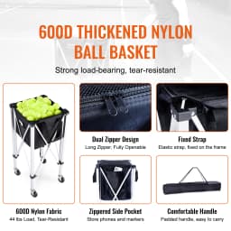 SucceBuy Foldable Tennis Ball Cart Holds 150/180 Tennis Balls Basket Hopper with Wheels for Sports Teaching Baseball Trolley