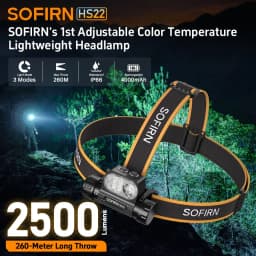 SOFIRN Headlamp HS22 2500lm 18650 4000mAh Flashlight 2700-6000K Stepless SFT25R LED Color Temperature Adjustment Dual Switch