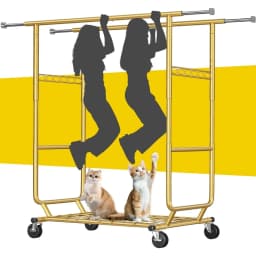 Clothes Rack Load 630LBS, Heavy Duty Clothes Rack, Rolling Clothing Racks for Hanging Clothes with Wheels, Adjustable & C