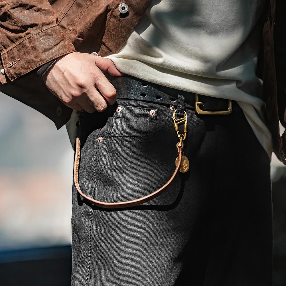 Maden Men Baggy Denim Jeans American Retro Pure Black Mid-waist Jeans Water Washed Straight Pocket Classic Style Tannin Pants