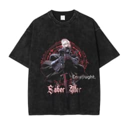 Saber T Shirt Anime Fate Rin Oversized Vintage Washed T-shirts Streetwear Retro Manga DTG Printing Tops Tees Men 100% Cotton
