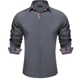 Men's Casual Long Sleeve Shirt with Inner Paisley Contrast Pattern Elegant Turn Down Collar Dress Shirt for Business Date Tops