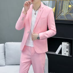 Slim Fit Two-Piece Suit Casual Business Style Solid Color Autumn Dress Suit with Trousers Included Stylish Men's Costume