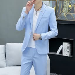 Slim Fit Two-Piece Suit Casual Business Style Solid Color Autumn Dress Suit with Trousers Included Stylish Men's Costume