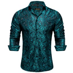 Gold Paisley Shirts for Men Long Sleeve Luxury Brand Tuxedo Wedding Party Men Clothing DiBanGu