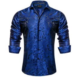 Gold Paisley Shirts for Men Long Sleeve Luxury Brand Tuxedo Wedding Party Men Clothing DiBanGu