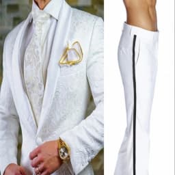 Groomsmen White Pattern Groom Tuxedos Shawl Satin Lapel Men Suits 2 Pieces Wedding Bridegroom ( Jacket + Pants + Tie ) D201
