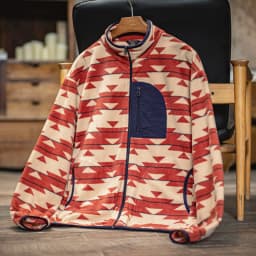 Maden Men's Navajo Pattern Fleece Full Zip Jacket with Stand Collar Vintage Cardigan for Spring Outdoor Casual Comfortable Coat