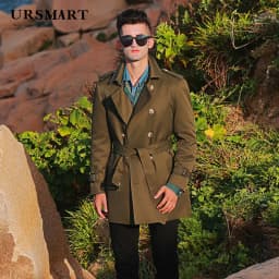 Windbreaker men's Double breasted medium and long length black British tough thickened wool liner new fashion trench coat
