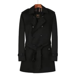 Windbreaker men's Double breasted medium and long length black British tough thickened wool liner new fashion trench coat