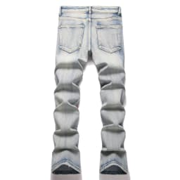 Men's Wing Patch Boot Cut Jeans Rivet Crystal Slim Flared Pants Embroidery Vintage Blue Denim Trousers