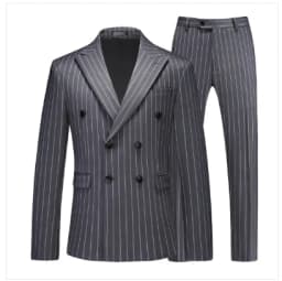 Fashion Men Double Breasted Striped Suit 2 Piece Black / Wine Red Homme Business Social Wedding Party Blazers and Trousers