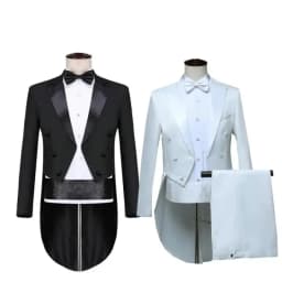 2026 New Men's Black Tuxedo Tailcoat Formal Dress Two-Piece Suit, White Party Wedding Jacket and Pants