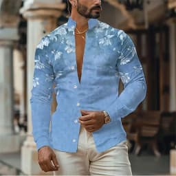 Men's shirt printed stand collar outdoor street long sleeve printed clothing clothing Fashion designer casual comfortable top