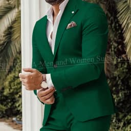 Four Seasons Men's Beige Suits Classic Style Peaked Collar Single Breasted Clothing Trouser Coat for Wedding Party Costume Homme