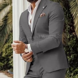 Four Seasons Men's Beige Suits Classic Style Peaked Collar Single Breasted Clothing Trouser Coat for Wedding Party Costume Homme