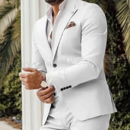 Four Seasons Men's Beige Suits Classic Style Peaked Collar Single Breasted Clothing Trouser Coat for Wedding Party Costume Homme