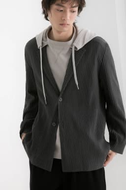 Miyake Pleated Men Blazer Black Slim Fit Stretch Suit Coat Casual Japanese Style Business Daily Wear
